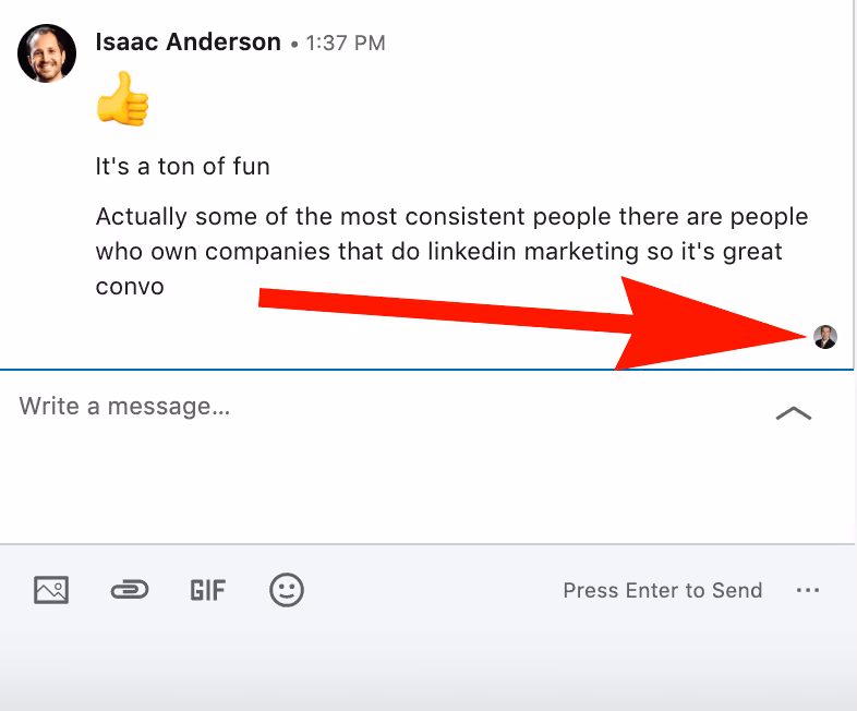 Profile picture icon in LinkedIn DM.