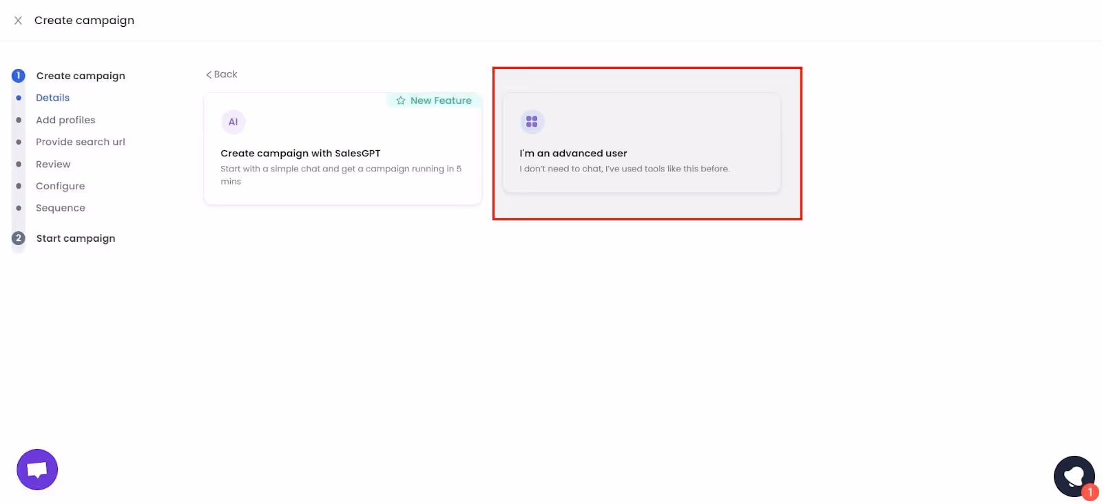 Select "I'm an advanced user"