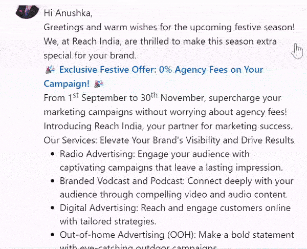 Long message in LinkedIn DM.