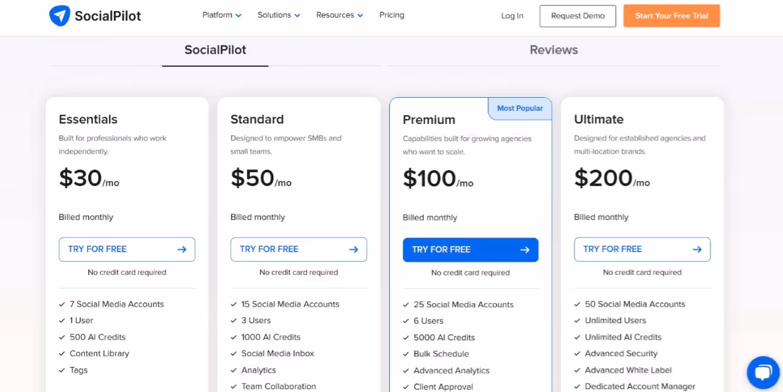 Social pilot pricing