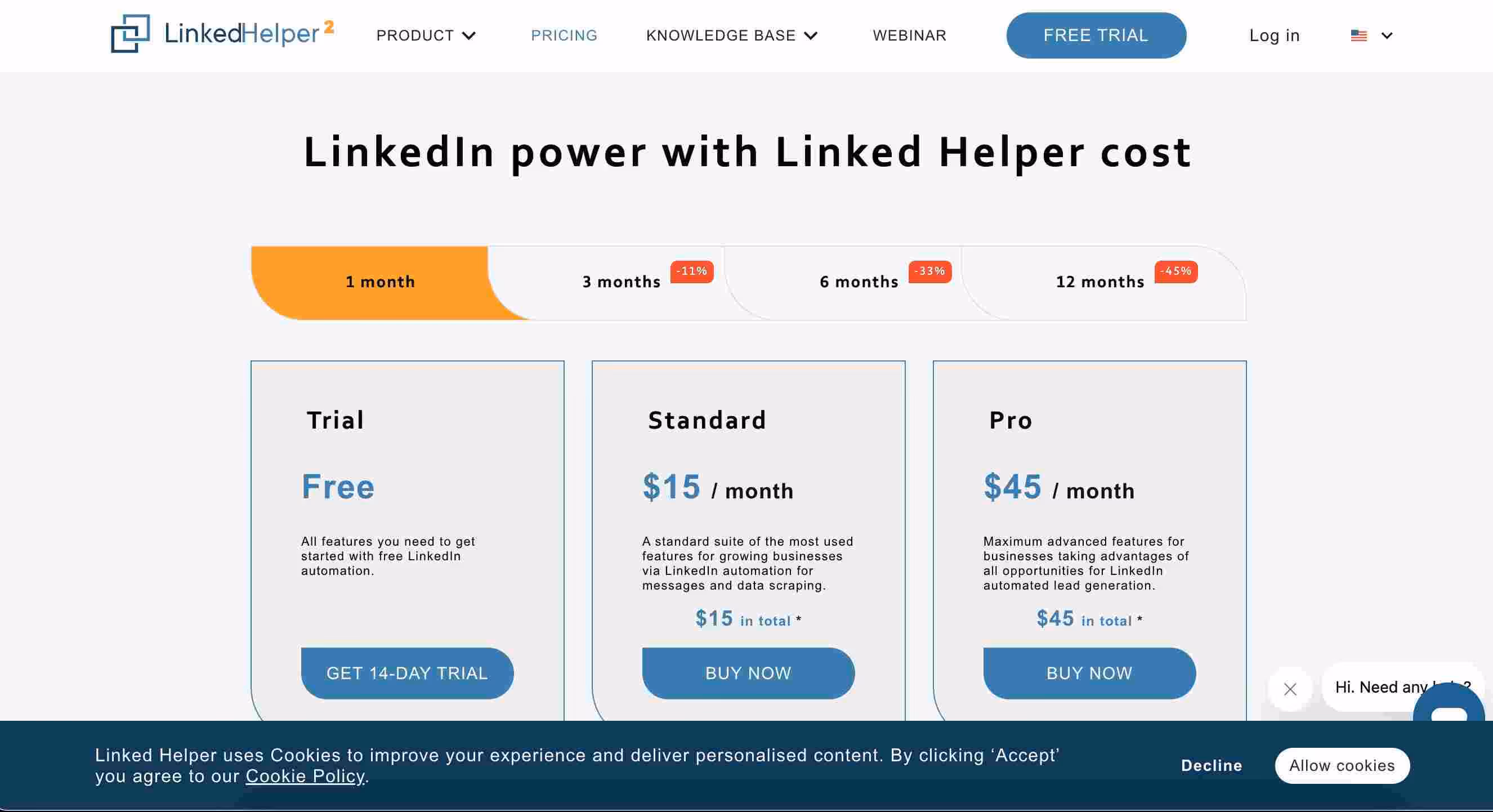 Linked Helper pricing page