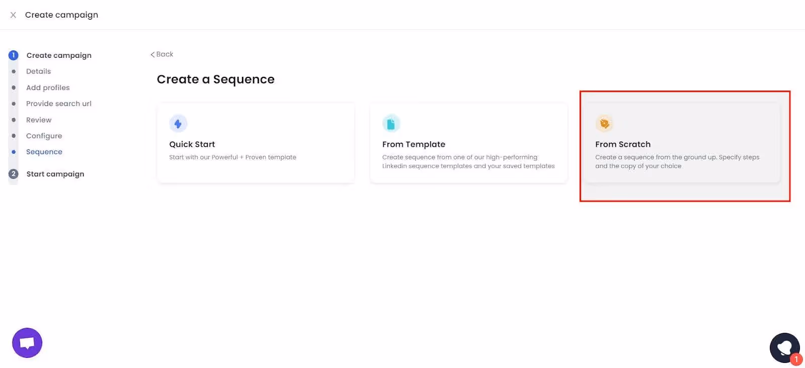 Select 'From Scratch' option in SalesRobot
