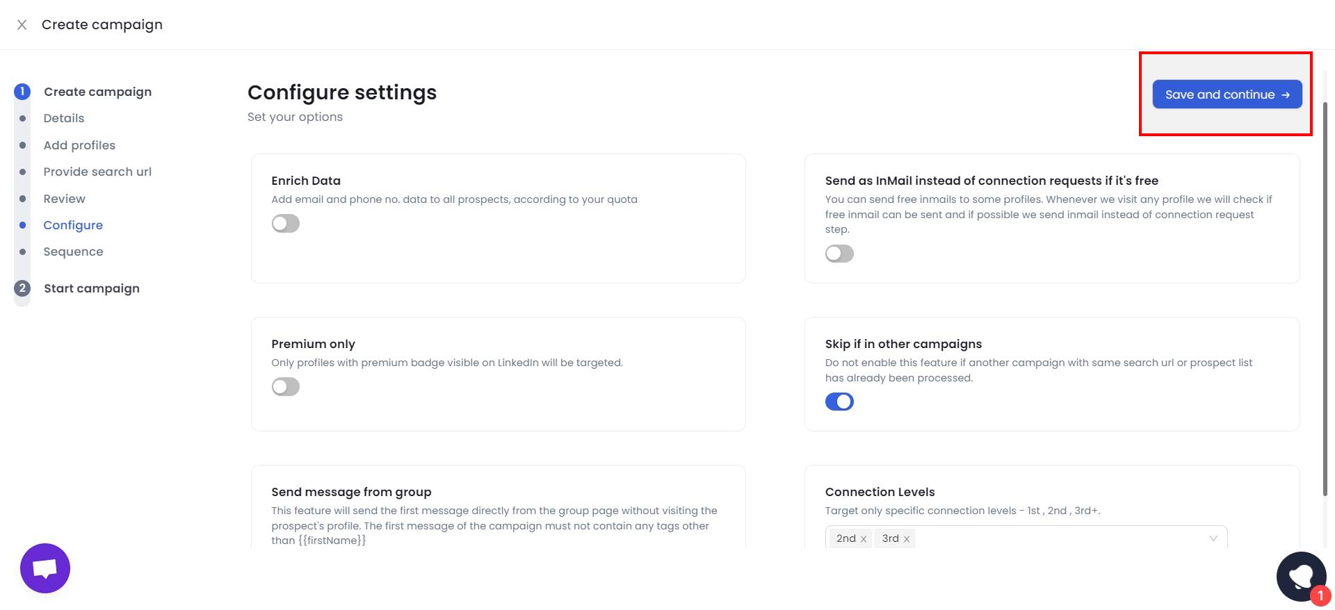 Sekect save and continue option