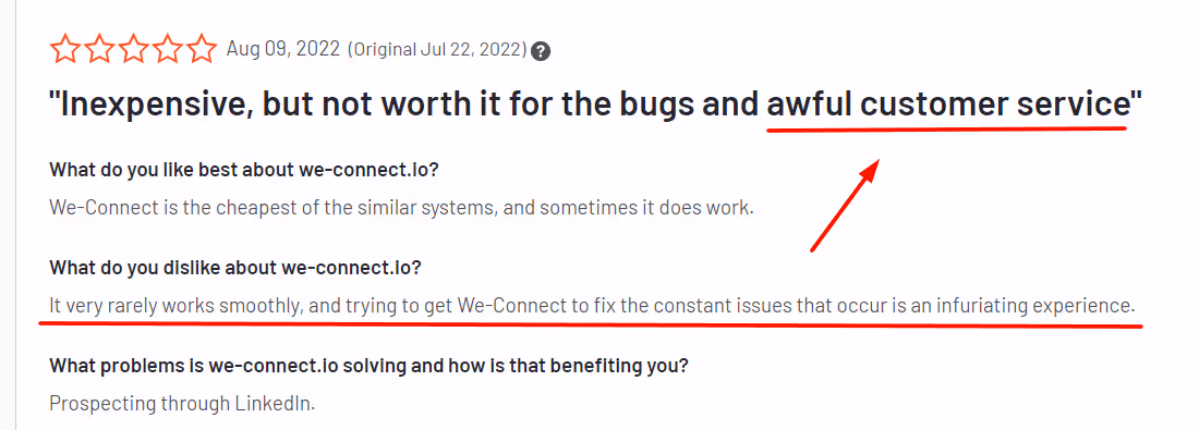 User review of We-Connect saying it is a buggy platform