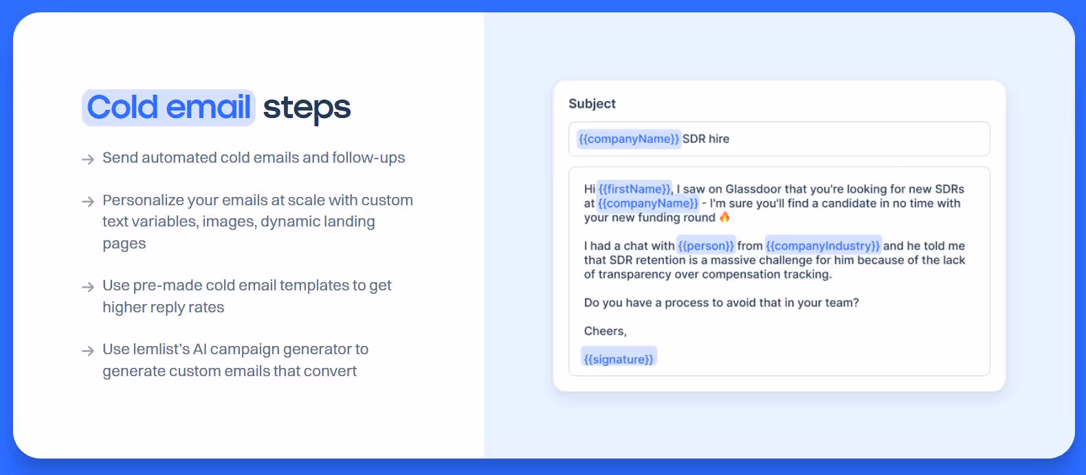 Lemlist cold email steps