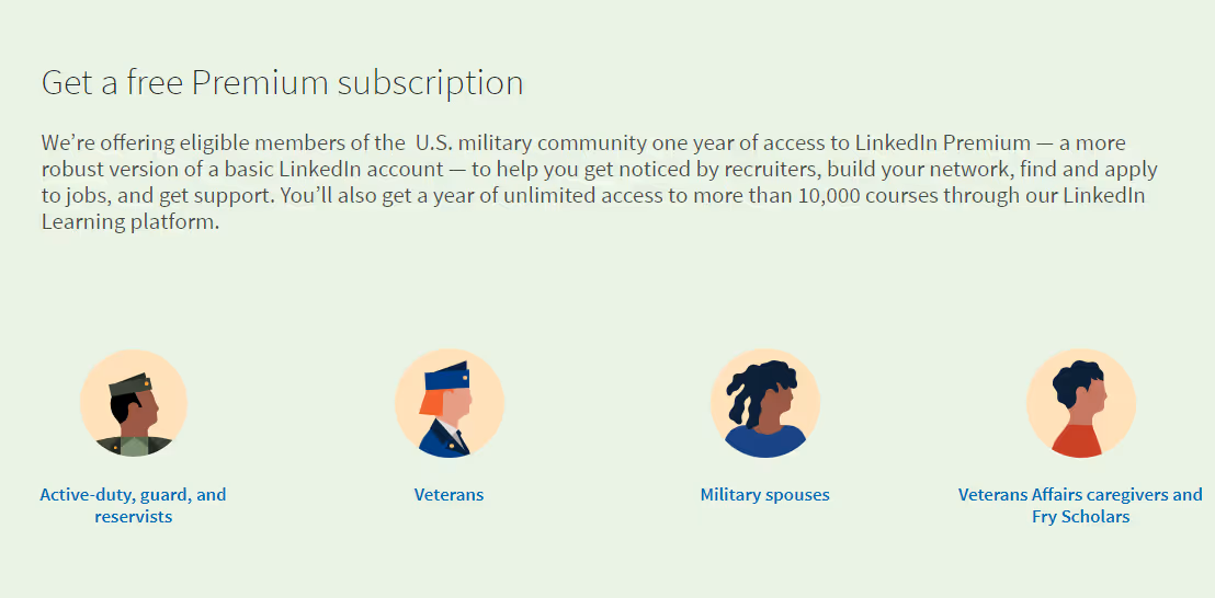 Free LinkedIn Premium career and learning for veterans