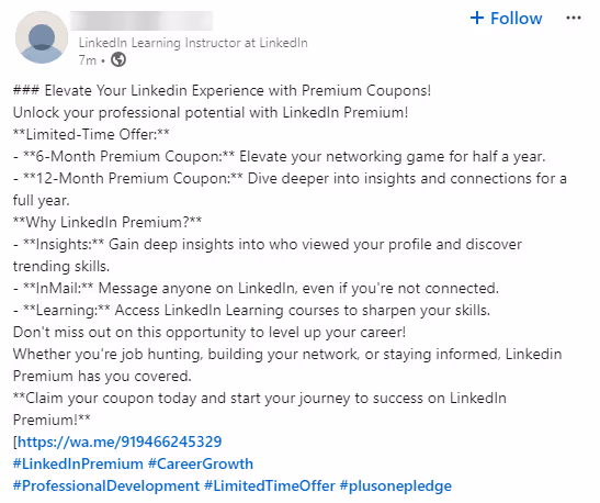 Free LinkedIn Premium coupon codes posts shared by LinkedIn employees.