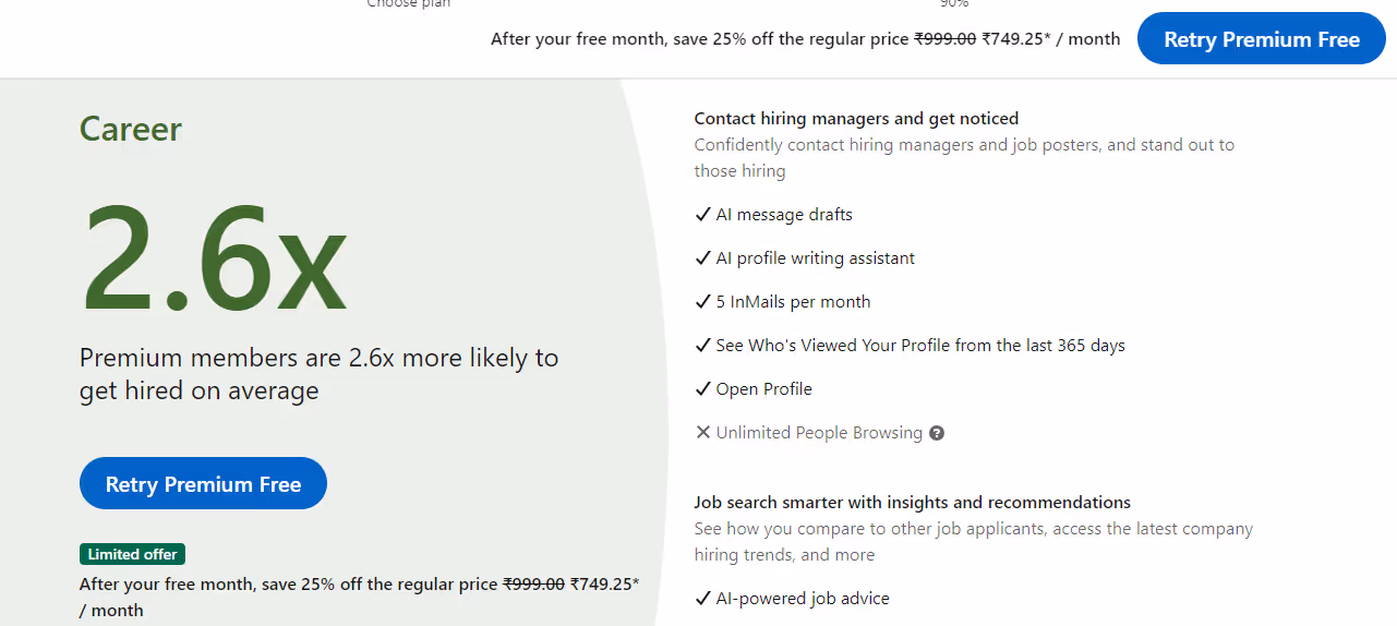 LinkedIn premium career