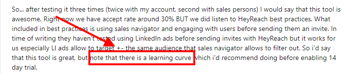 Reddit review of HeyReach