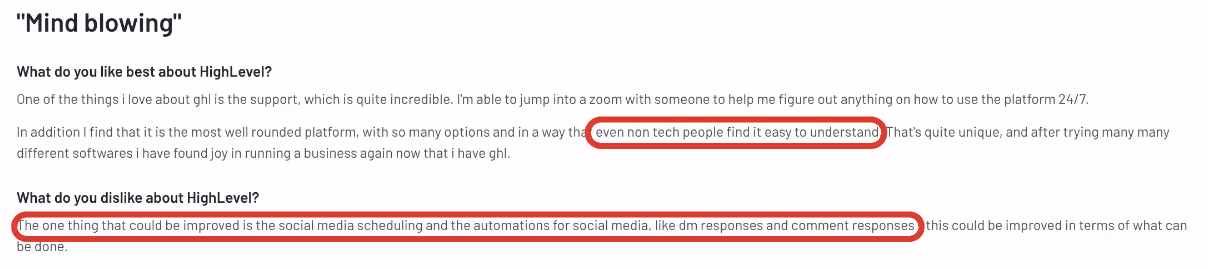 G2 review of GoHighLevel