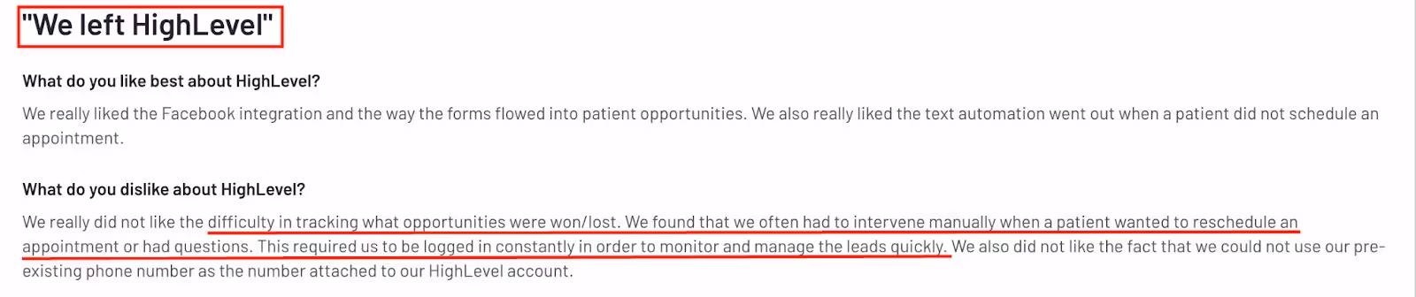 G2 review of Gohighlevel