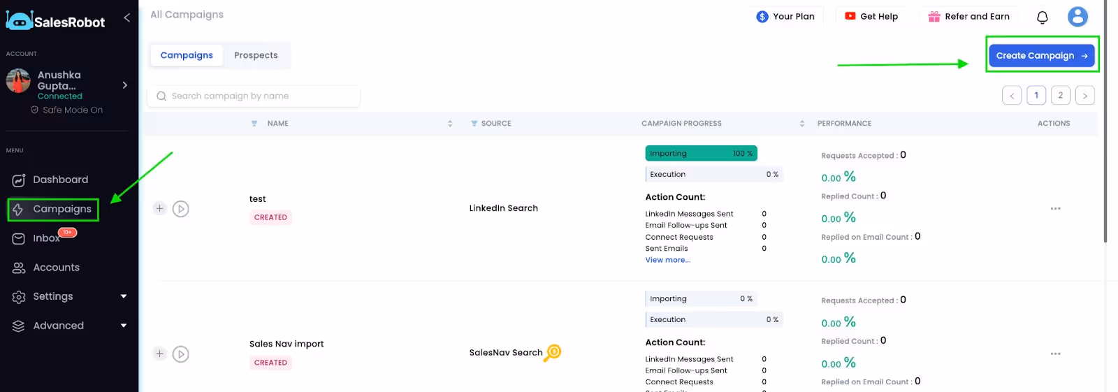 SalesRobot campaign creation