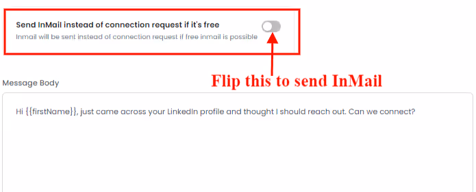Sending free InMail option on SalesRobot.