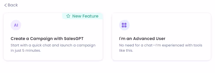 Options to create campaigns in SalesRobot