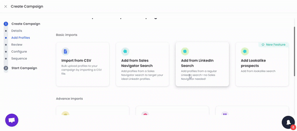 Options to add prospect lists in SalesRobot