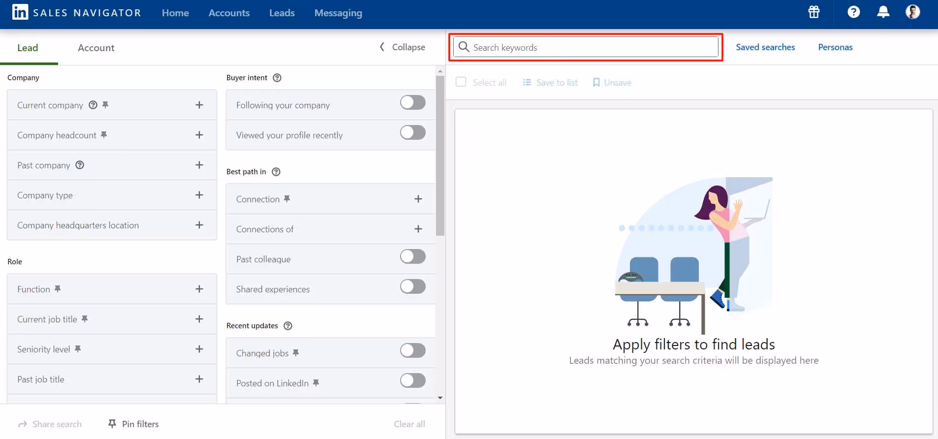 LinkedIn Sales Navigator Keyword filter