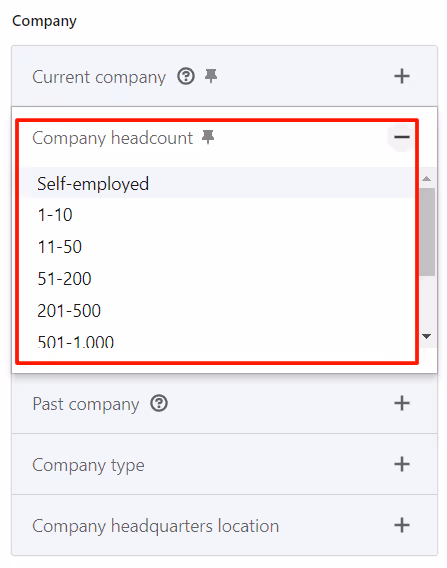 LinkedIn Sales Navigator Company filters