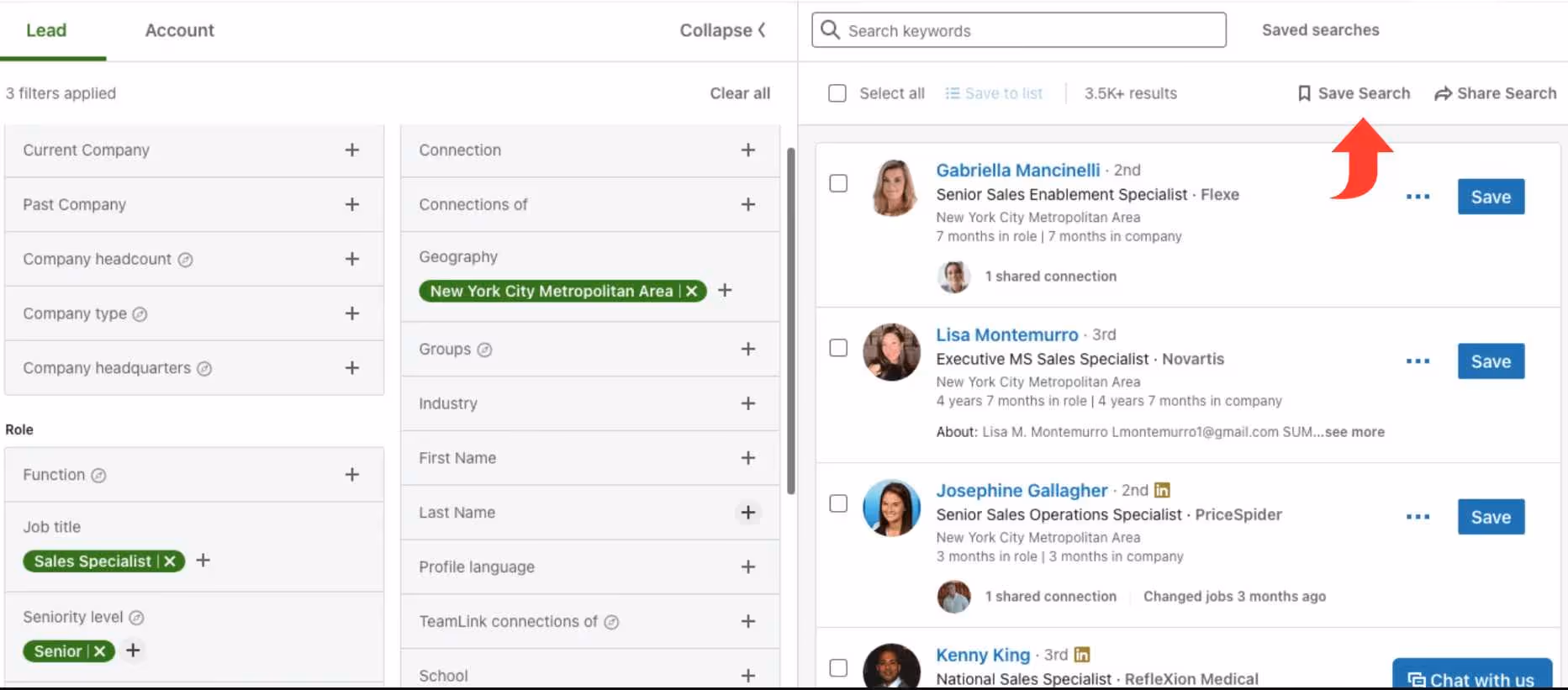 LinkedIn Sales Navigator Saved Search option