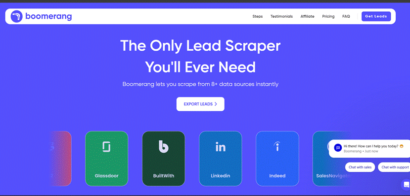 Gif of Boomerang home page
