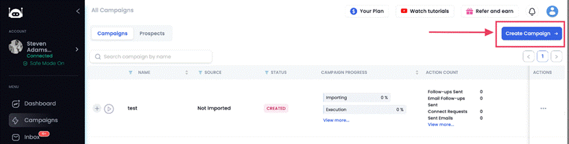 SalesRobot create campaign page