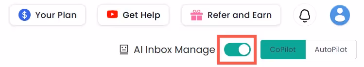 Toggle switch to turn AI Inbox Manage on or off.