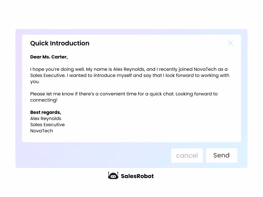Email: Quick Introduction from Alex Reynolds at NovaTech.