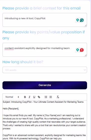 AI email generation tool.