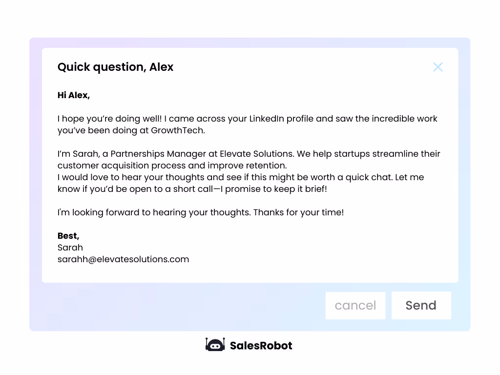 An example email to Alex.