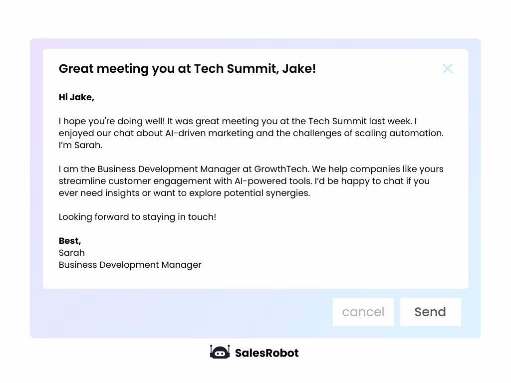 An email example for Jake.