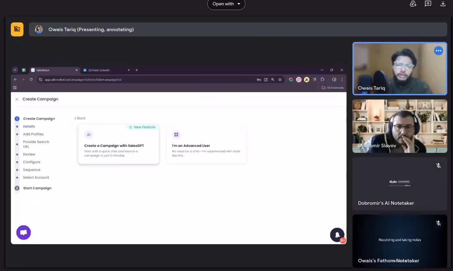 A SalesRobot user presenting a campaign in SalesGPT.