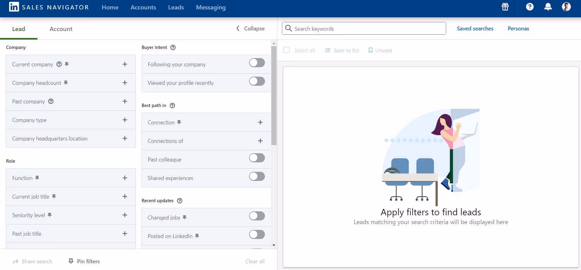 Sales Navigator search filters for leads