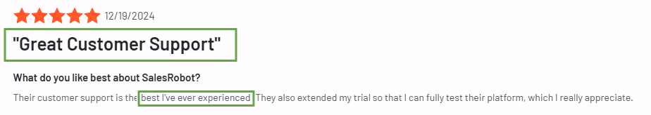 SalesRobot review: Five stars, great customer support.