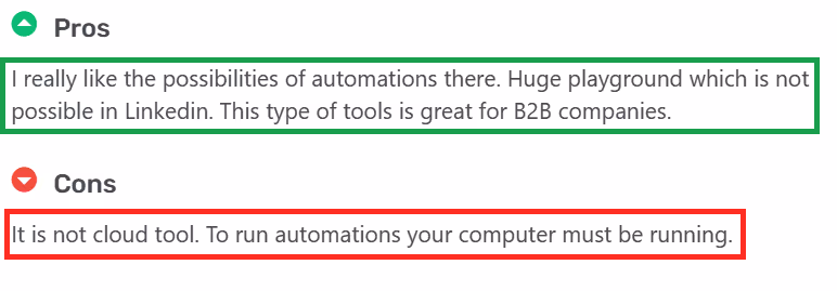 Positive user review for automation LinkedIn Helper 2