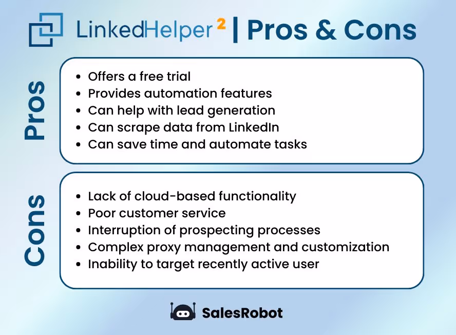 Pros and cons table for LinkedIn Helper 2