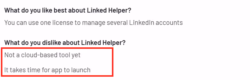 Negative user review of LinkedIn Helper 2 not being a cloud-based tool
