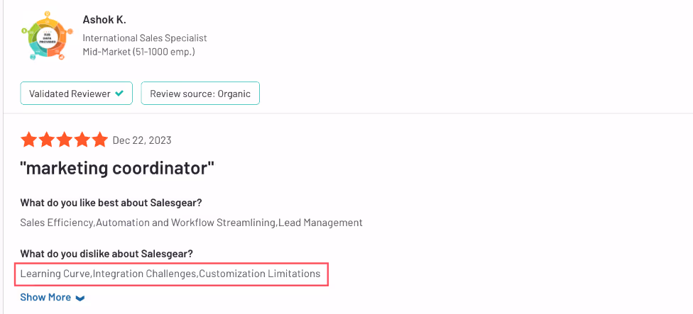 Salesgear user review of integration challenges