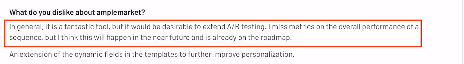 Customer review of AmpleMarket A/B testing