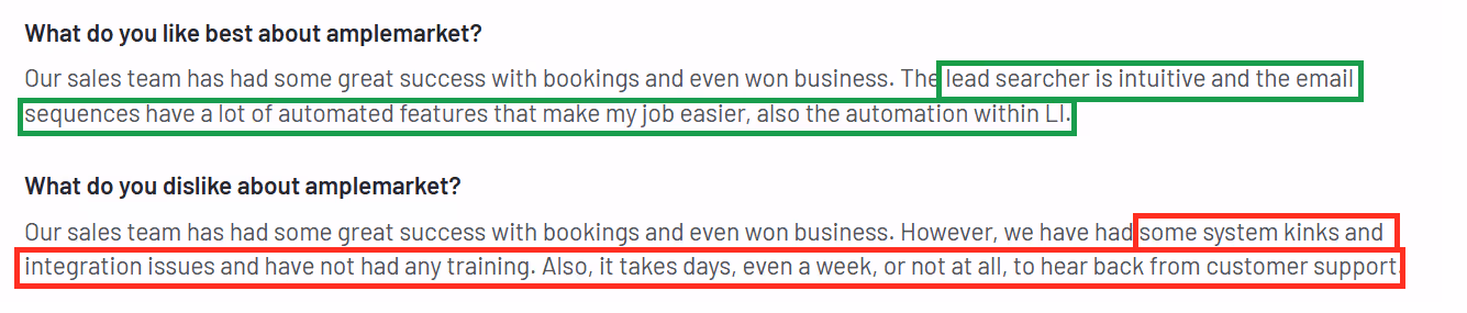 Amplemarket good tool review by user