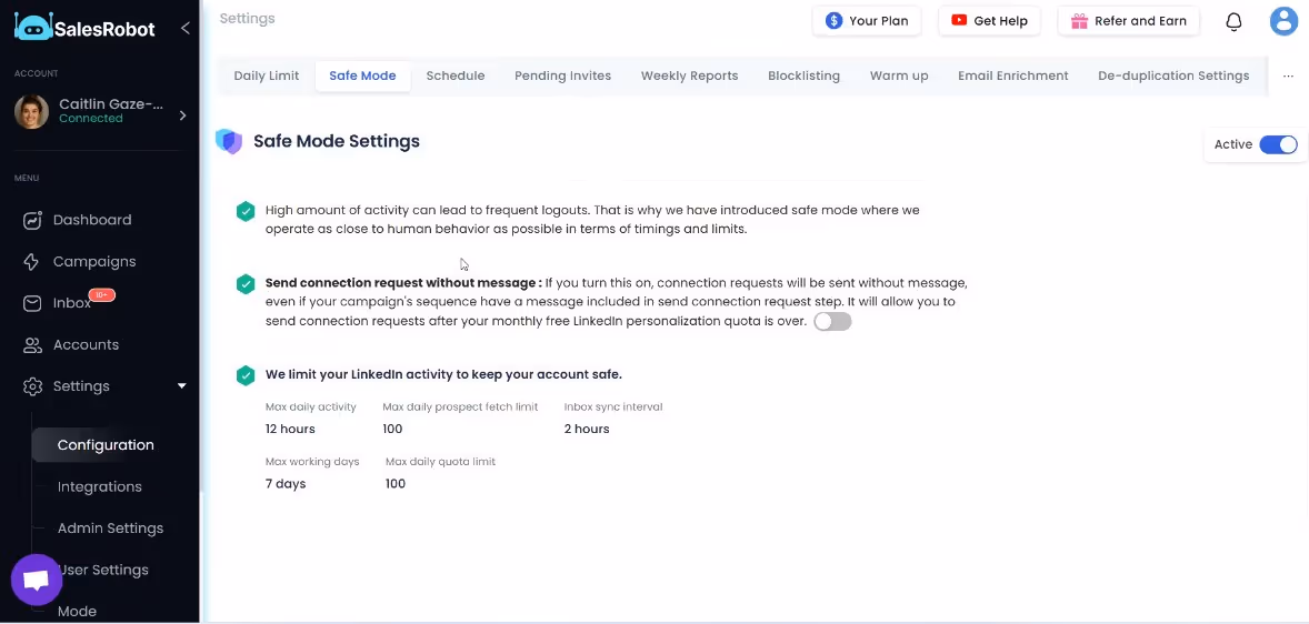 safe mode in SalesRobot