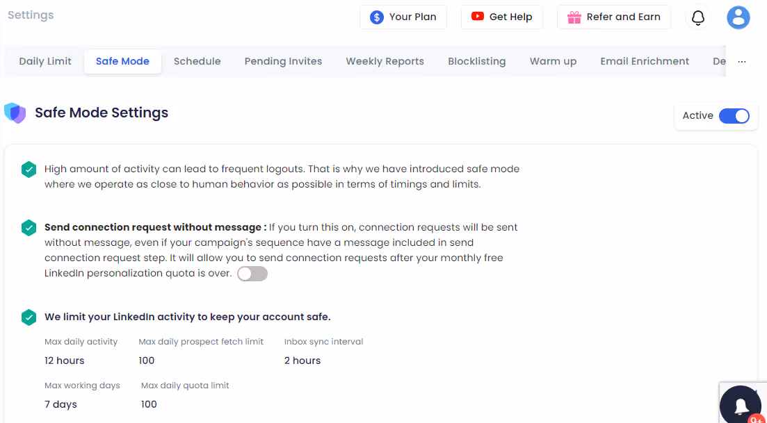Safe mode in SalesRobot