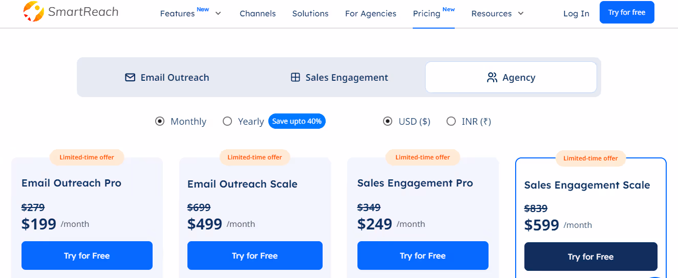 SmartReach pricing for agency