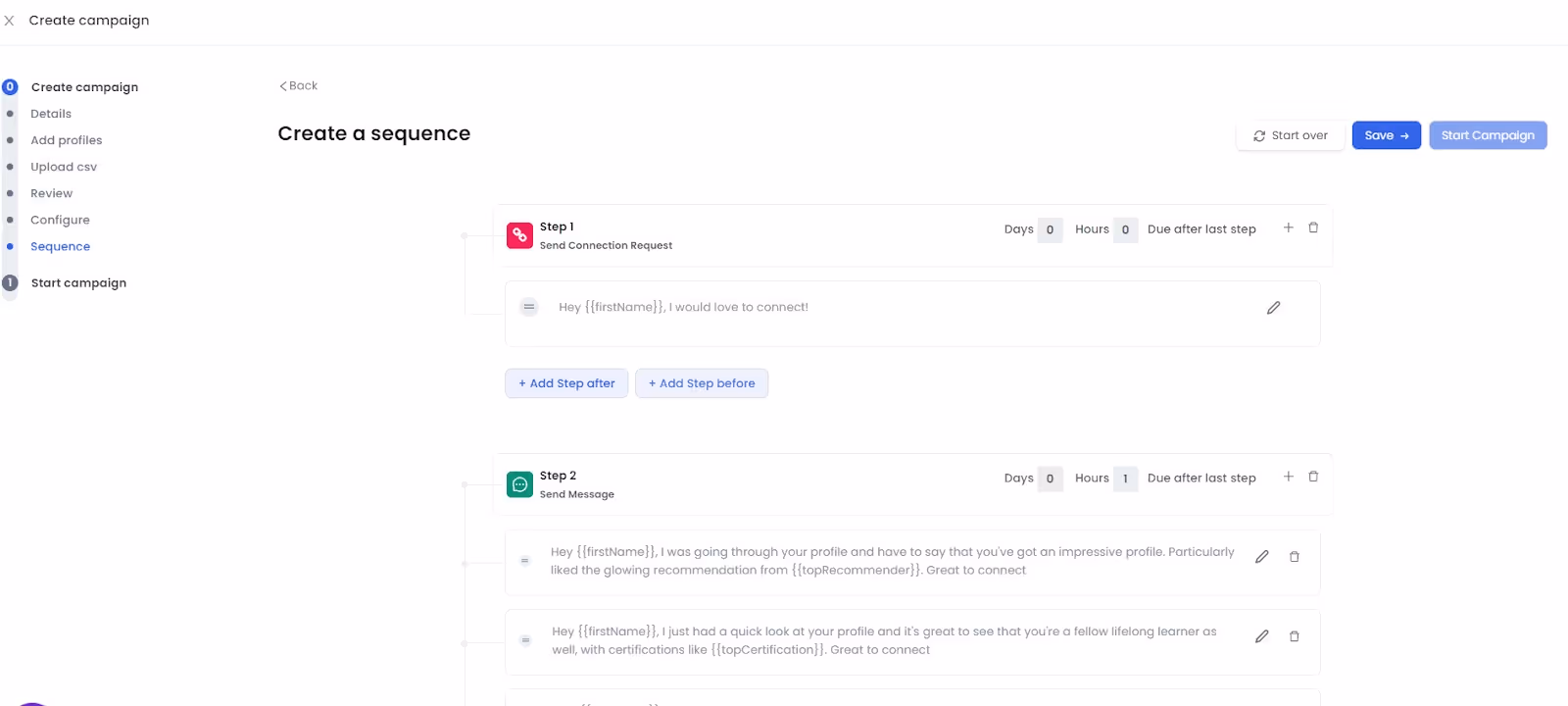 Auomated messaging sequence in SalesRobot