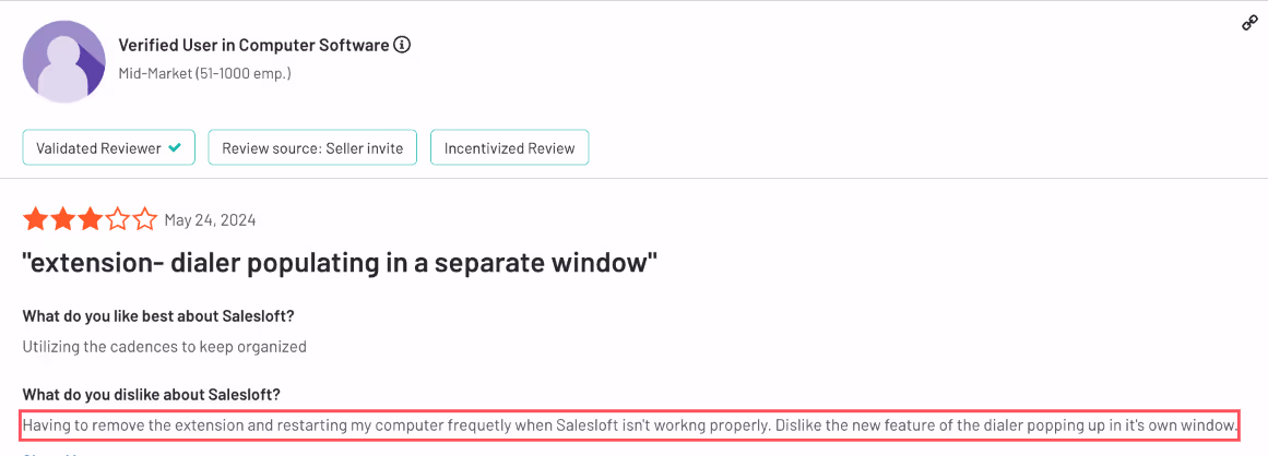 G2 review of SalesLoft