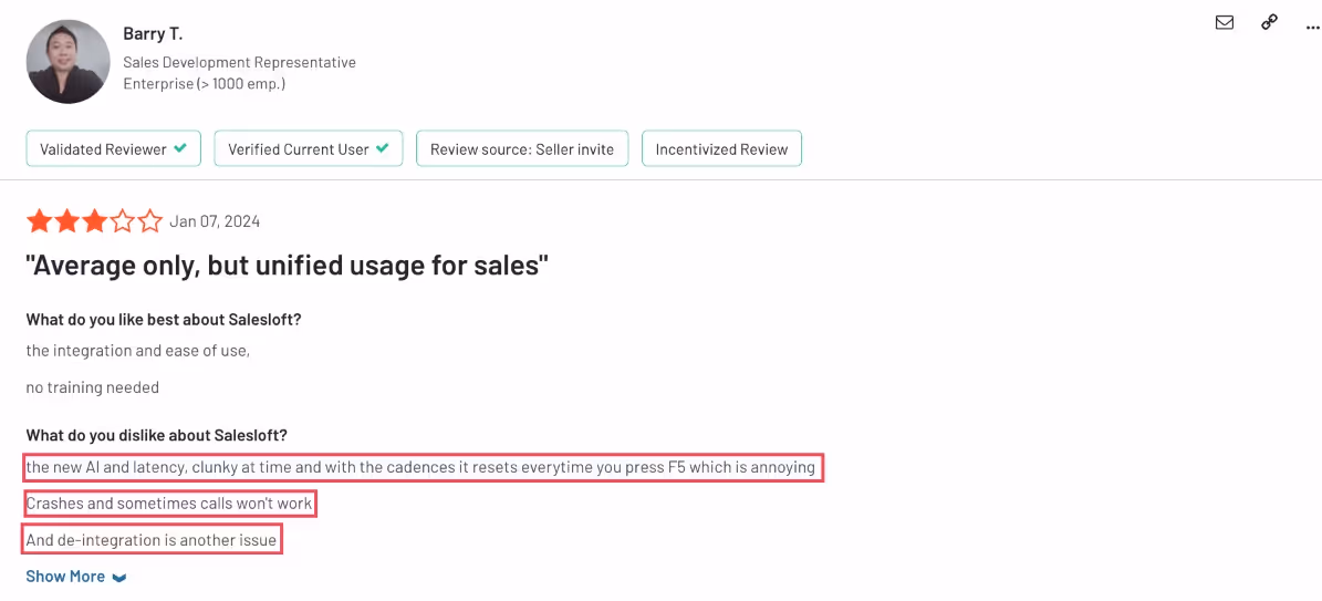 G2 review of SalesLoft