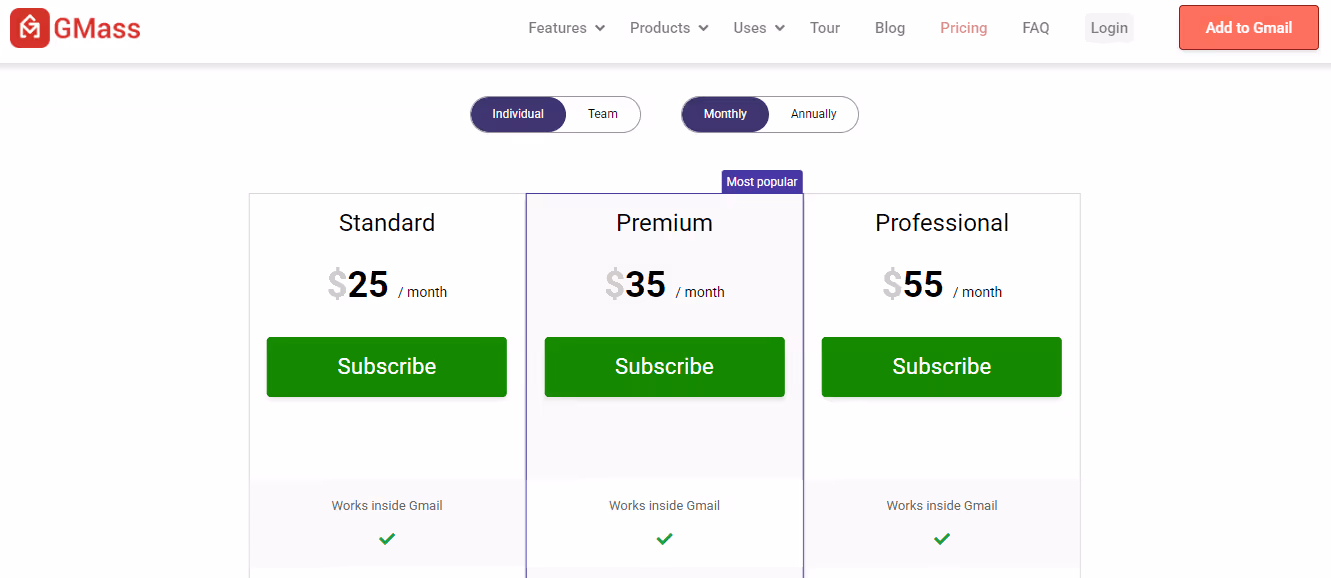 GMass individual pricing