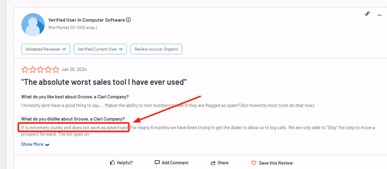 Review complaining about Groove's clunky nature