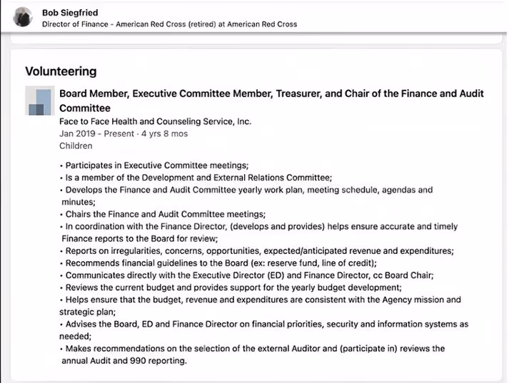 example profile of Bob on linkedIn for inspiration