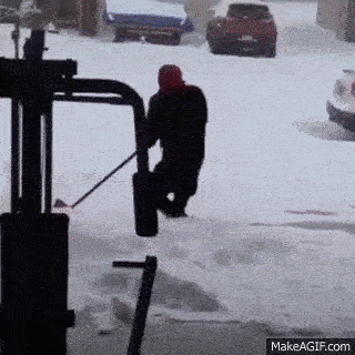 Man slipping and falling in snow