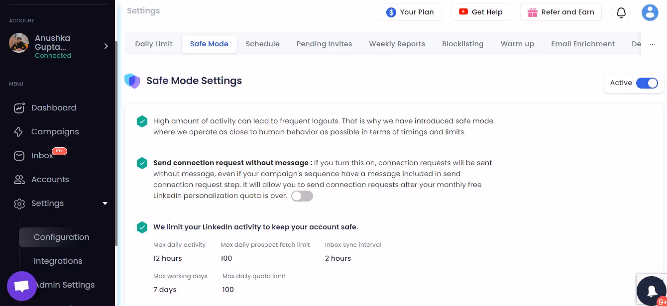 Safe mode in SalesRobot