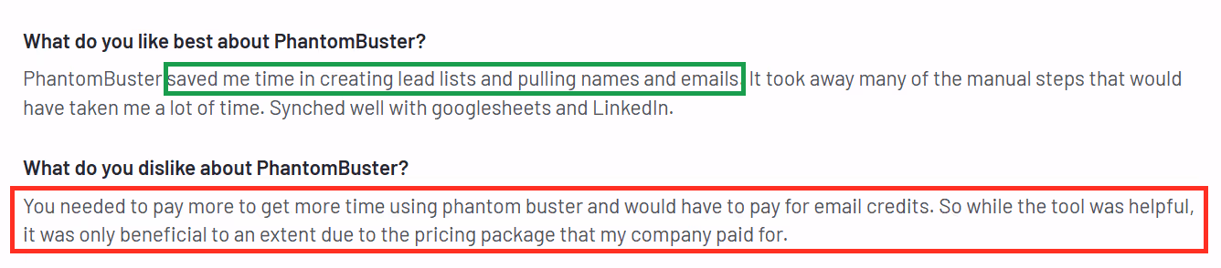 Negaative user review of Phantombuster's limited Phantom slots